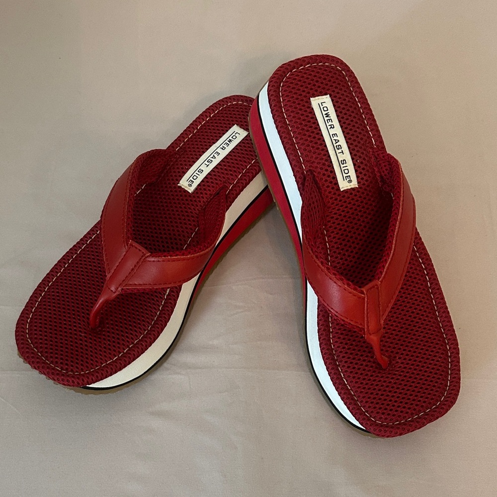 VINTAGE LOWER EAST SIDE Red Mesh Platform Thong Sandals